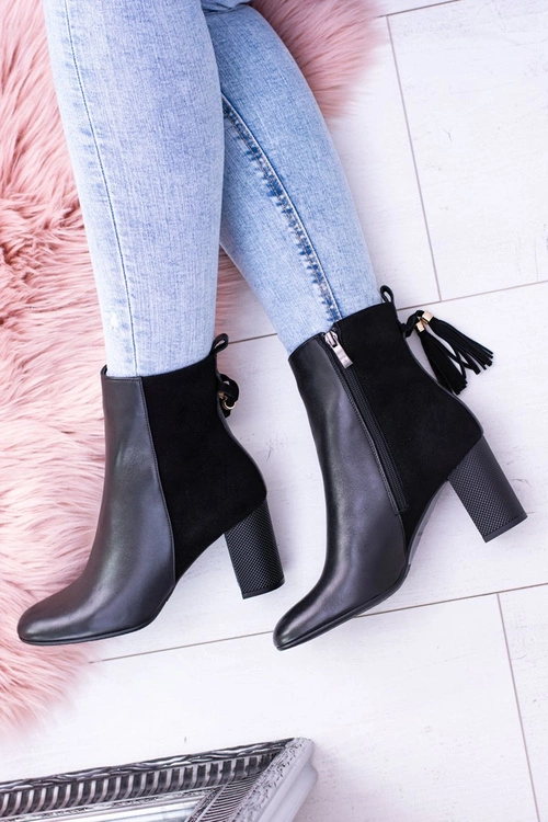 Czarne Damskie Botki Na Słupku Laura Messi 1821