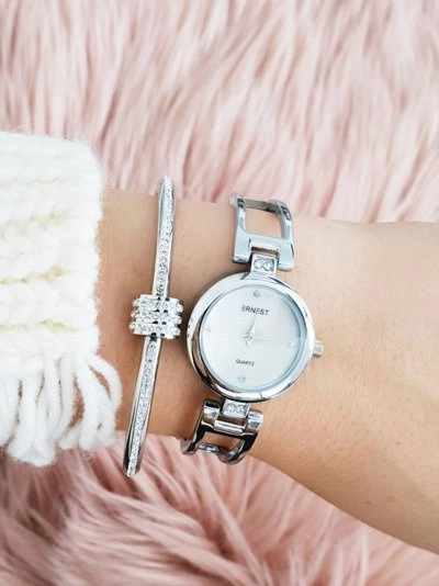 Ernest Damski Srebrny Zegarek na Bransolecie Claus