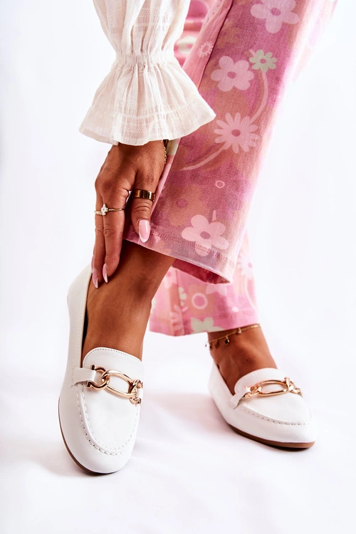 Skórzane Mokasyny Z Ozdobą Białe Millario