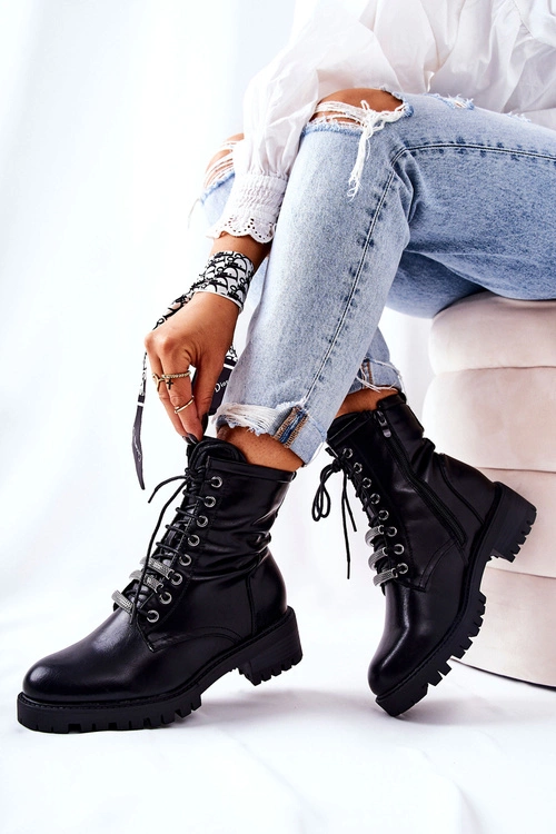 Skórzane Botki Ocieplane Czarne Lilinth