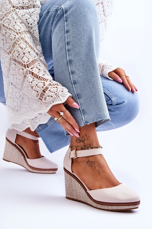 Damskie Klasyczne Sandały Na Koturnie Beżowe Malani