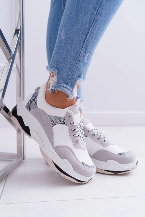 Sportowe Damskie Buty Gruba Podeszwa Białe Remember