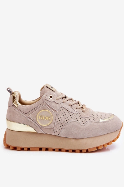 Damskie Zamszowe Buty Sportowe Na Platformie GOE LL2N4001 Beżowe
