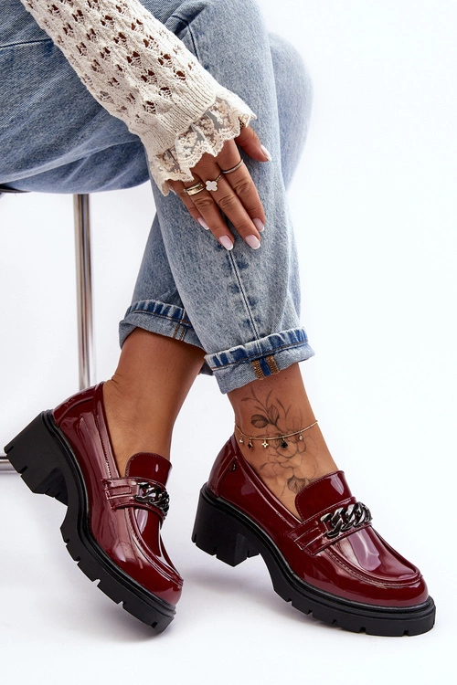 Lakierowane Damskie Półbuty Na Niskim Obcasie Bordowe Blimma