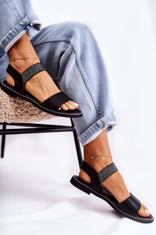 Damskie Klasyczne Sandały Na Płaskim Obcasie Czarne Catis