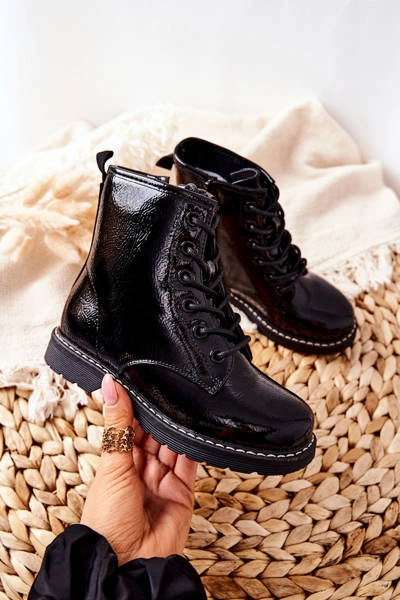 Dziecięce Ocieplane Botki Lakierowane Czarne Gessa