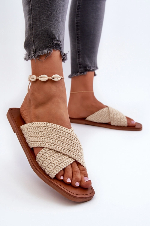 Klapki Damskie Płaskie Big Star NN274078 Beżowe