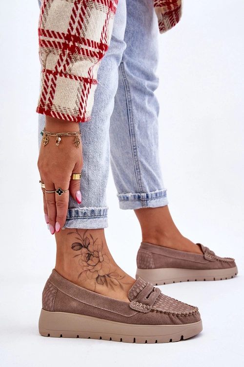 Zamszowe Mokasyny Na Platformie Ciemnobeżowe Lemar Milana