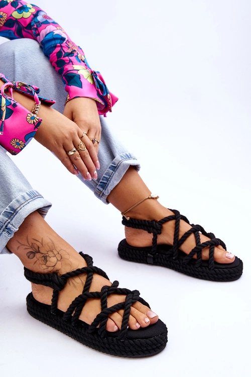 Damskie Modne Plecione Sandały Czarne Tiffanie