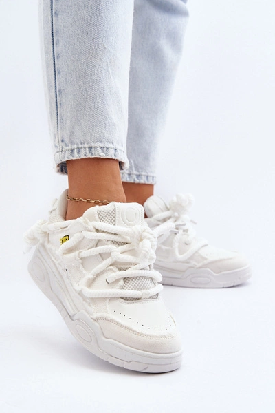 Damskie Sneakersy Z Grubym Sznurowaniem Białe Miatora