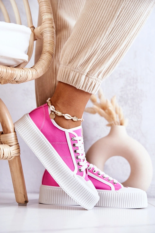 Niskie Trampki Na Platformie Różowe Mischa