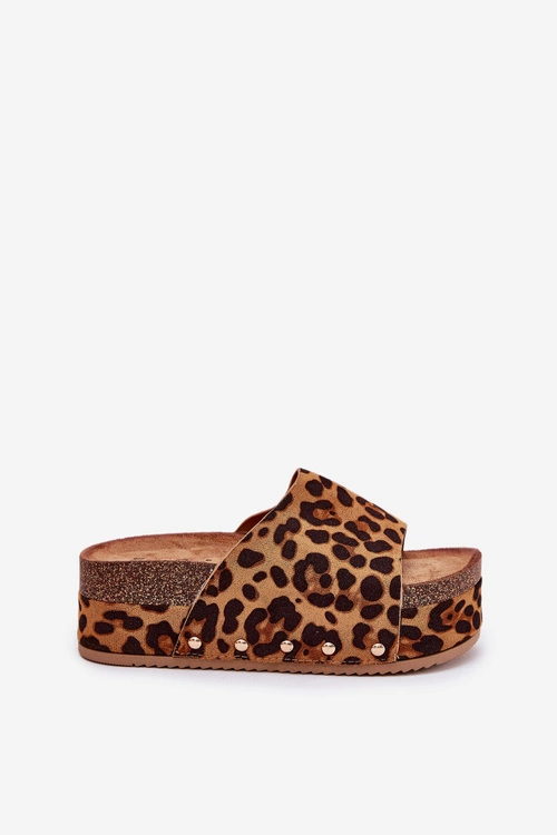 Klapki Damskie Na Masywnej Platformie Eko Zamszowe Panterka Brązowe Vinnibe