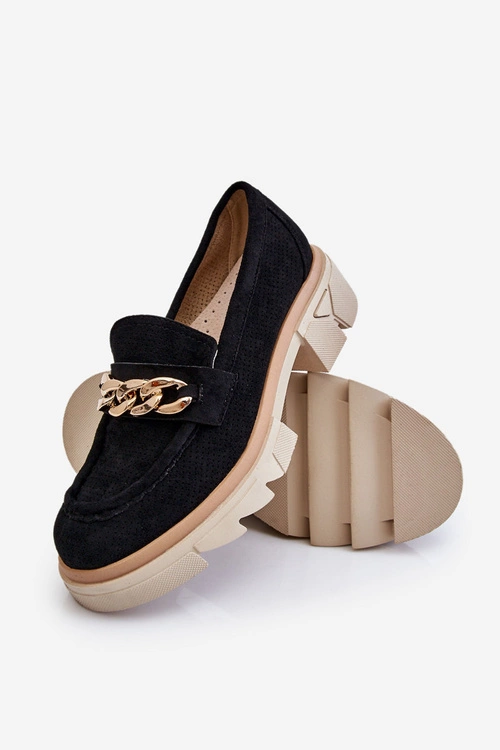 Damskie Półbuty Mokasyny Z Łańcuchem Czarne Luella