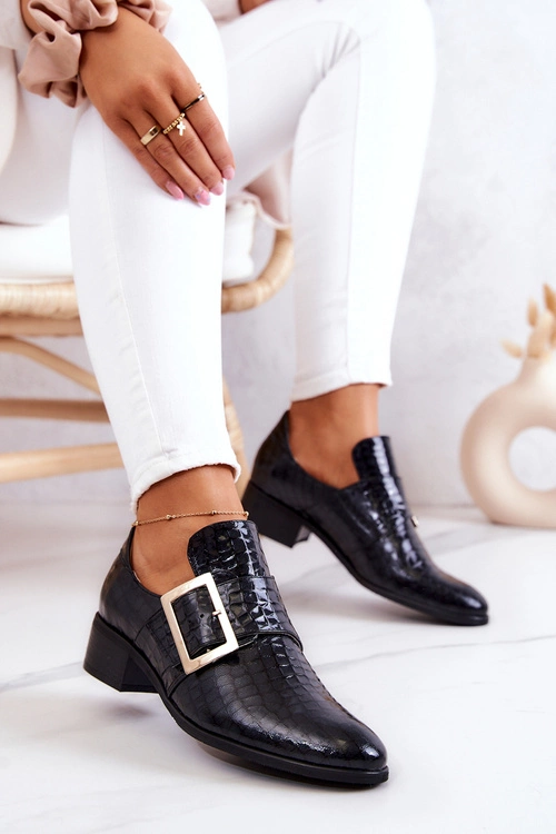 Skórzane Półbuty Ze Sprzączką Czarne Taliya