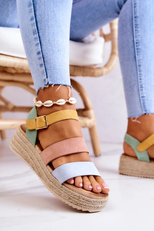 Damskie Zamszowe Sandały Na Sprzączkę Pastelowe Corestra