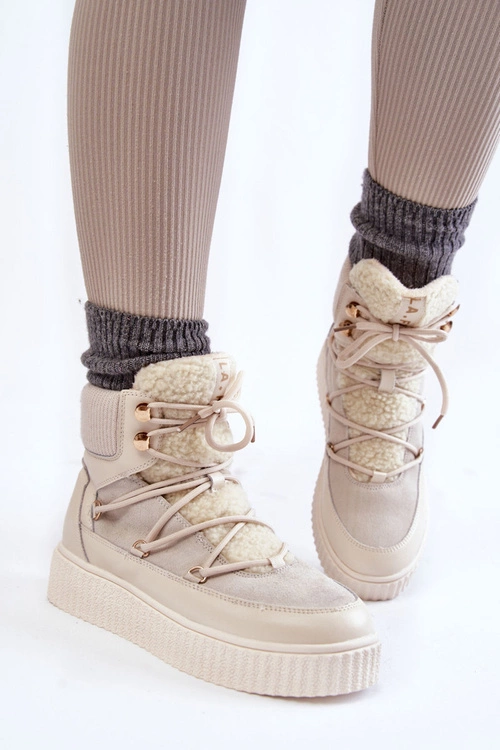 Damskie Botki Śniegowce La.Fi 280072W-QN Jasnobeżowe