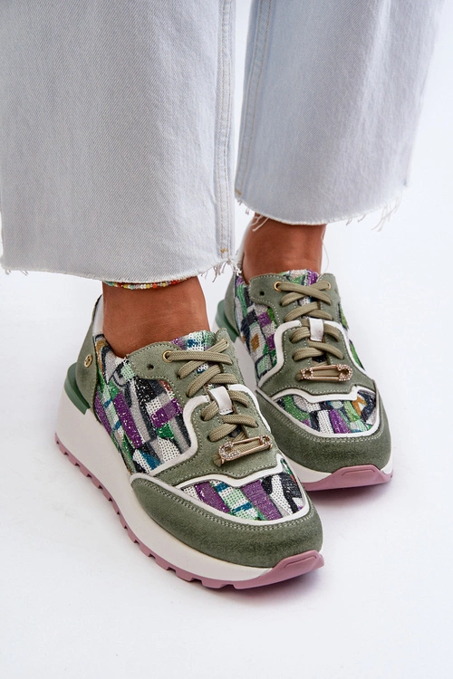 Skórzane Sneakersy Damskie Na Platformie Maciejka 06390-09 Seledynowe