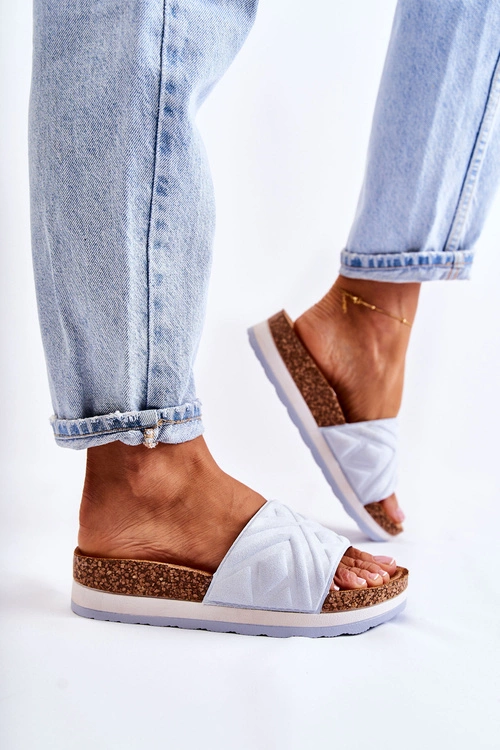 Damskie Zamszowe Klapki Na Masywnej Platformie Niebieskie Heritta