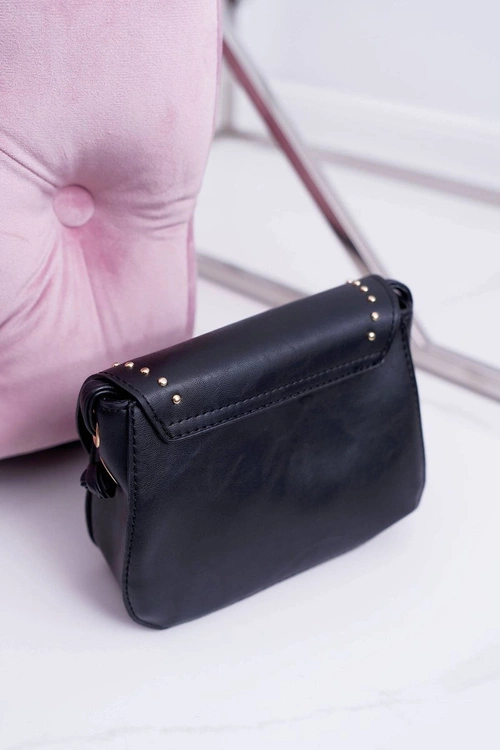 Torebka Damska Mała Kuferek Złote Nity Czarna