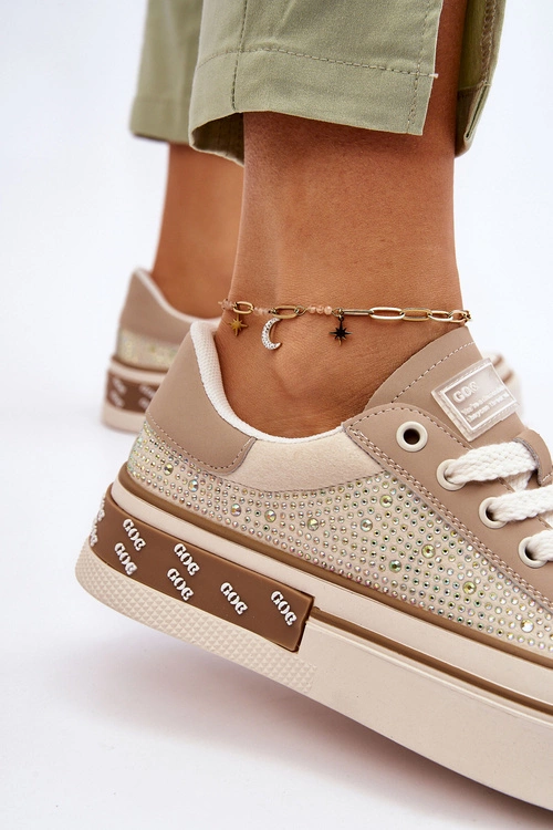 Damskie Trampki Z Dżetami GOE LL2N4055 Beżowe