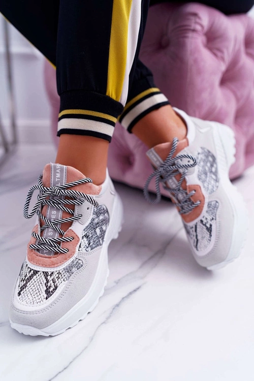 Sportowe Damskie Buty Wysoka Podeszwa Różowe Skóra Węża Chillout