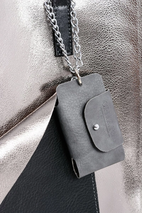 Duża Srebrna Torebka Damska Shopper + Mniejsza Torebka