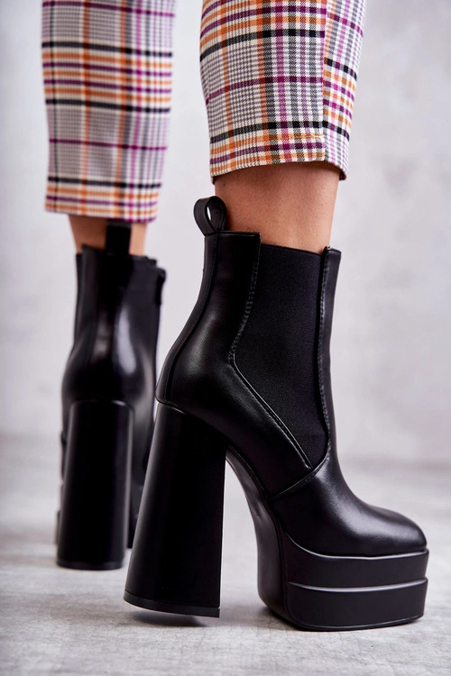 Damskie Skórzane Botki Na Masywnym Obcasie Czarne Jones