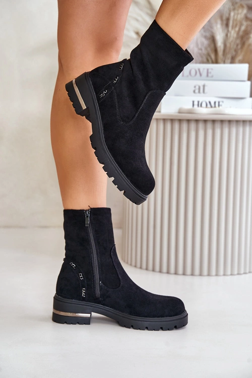 Ocieplane Botki Damskie Z Eko Zamszu Na Zamek Czarne Narilie
