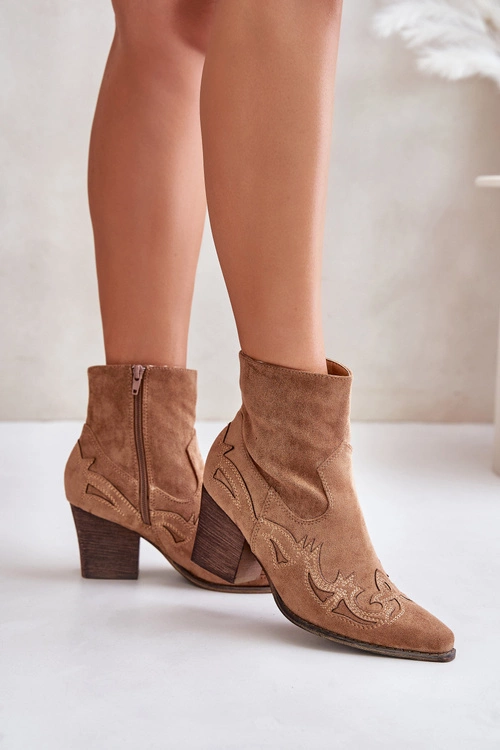 Botki Kowbojki Na Słupku Eko Zamszowe Brązowe Arabelline