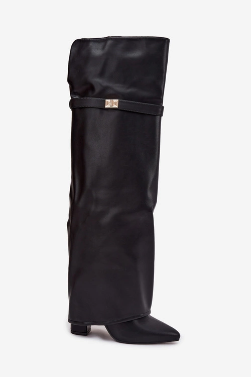 Ocieplane Kozaki Z Wywiniętą Cholewką Za Kolano Obcas Słupek Czarne Serelle