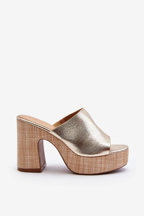 Klapki Damskie Na Obcasie Słupku Złote Siobhan