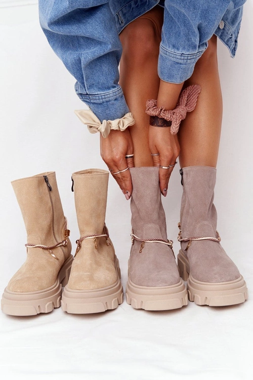 Zamszowe Botki Workery Lewski Shoes 3006-0 Piaskowe