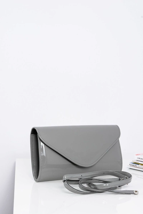 Damska Szara Lakierowana Torebka do Ręki Kopertówka