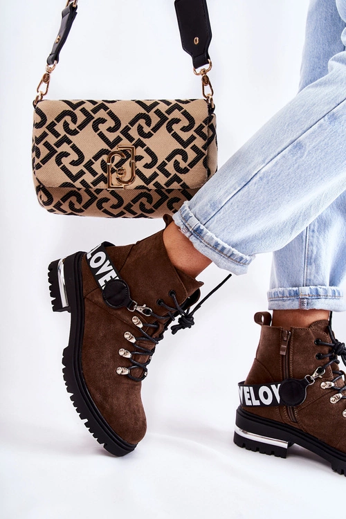 Zamszowe Ocieplane Botki Z Paskiem Ciemnobrązowe Aurelio