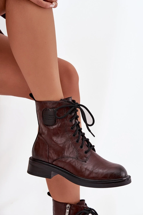 Skórzane Botki Workery Damskie Z Ozdobnym Detalem Maciejka K7180-01 Brązowe