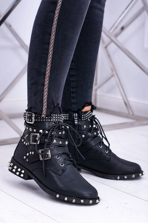 Lu Boo Damskie Botki Verona Z Ćwiekami Kolce Klamry Rock