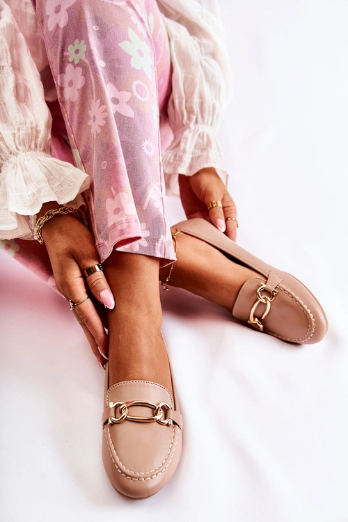 Skórzane Mokasyny Z Ozdobą Beżowe Millario