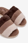 Futrzane Kapcie Damskie Z Paskami Brązowe Tahlisse