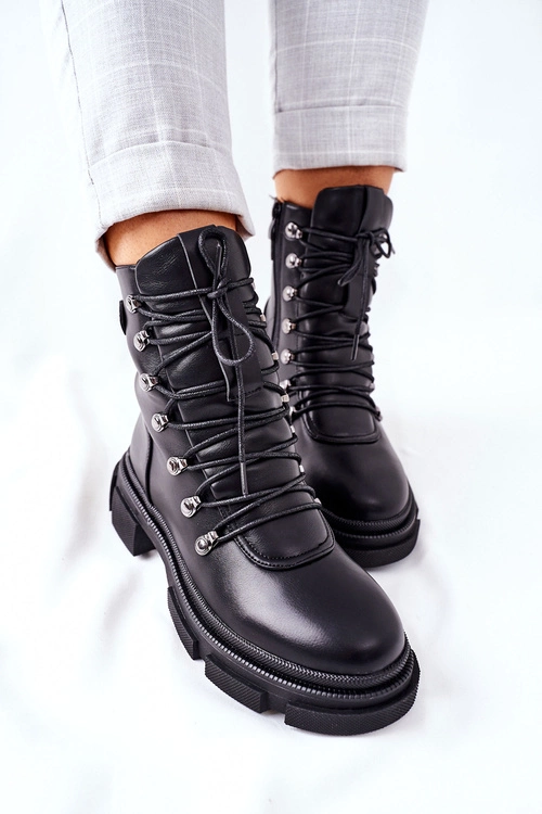 Damskie Ocieplane Botki Trapery Czarne Perfect