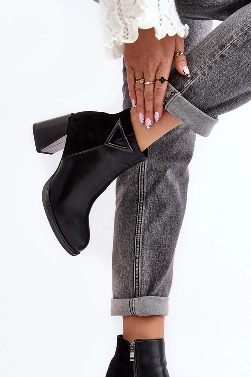 Lakierowane Botki Na Obcasie Ocieplane MR880-093 Czarne