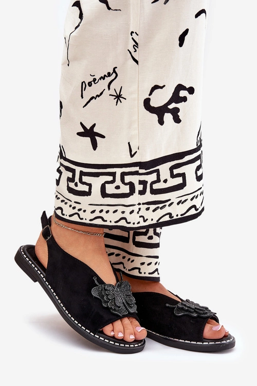 Sandały Damskie Na Płaskim Obcasie Z Ozdobą Czarne Setorina