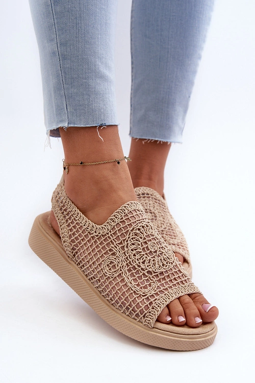 Ażurowe Sandały  Damskie Na Platformie Beżowe Mennita
