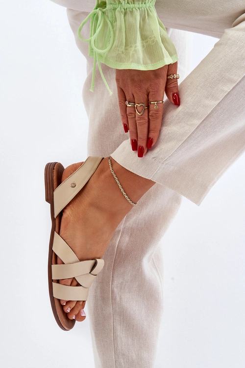 Zazoo 40185 Wygodne Skórzane Wsuwane Sandały Beżowe