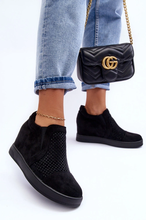 Niskie Zamszowe Zdobione Botki Damskie Czarne Afarena