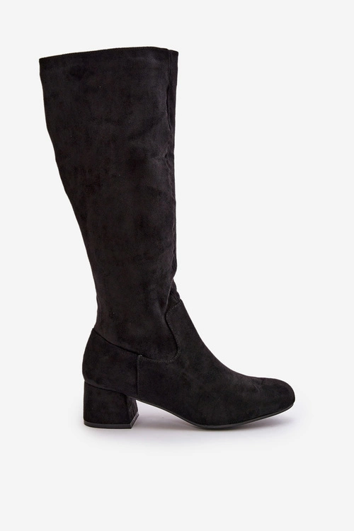 Eko Zamszowe Kozaki Damskie Przed Kolano Na Zamek Czarne Elitara