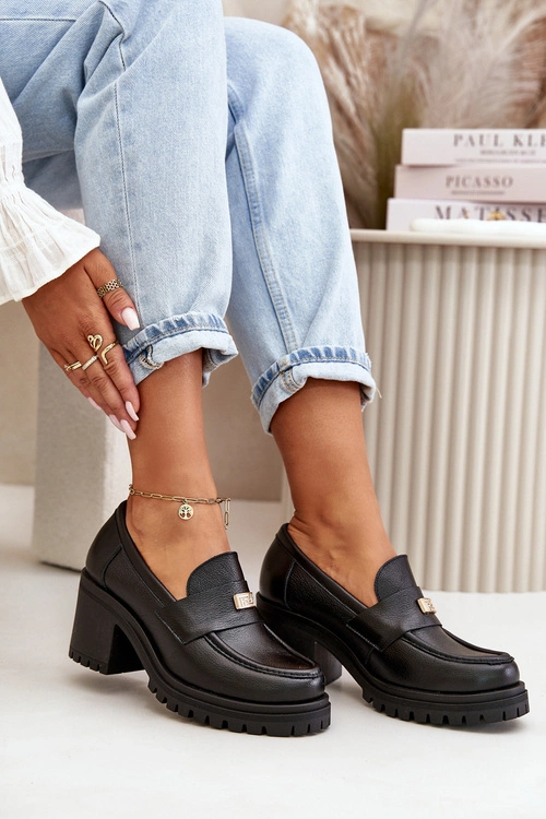 Zazoo 20168 Eleganckie Półbuty Damskie Na Słupku Skóra Naturalna Czarne