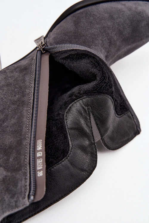 Botki Damskie Z Naturalnego Zamszu Na Obcasie Ocieplane Vinceza 66806 Szare