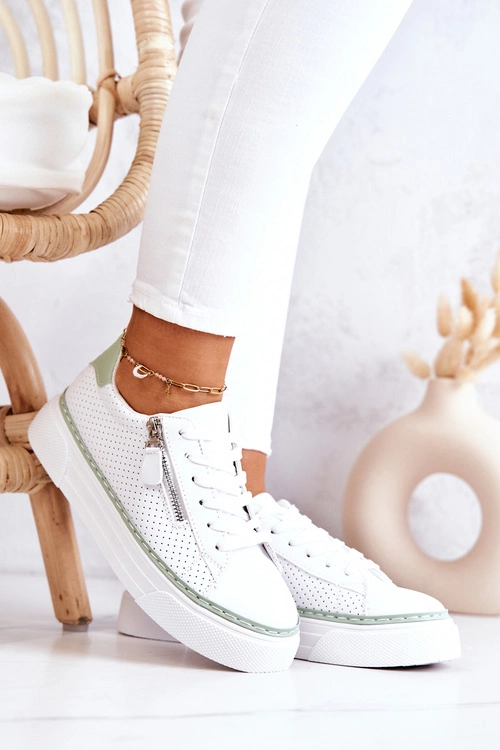 Sportowe Buty Na Platformie Biało-Zielone Louisa