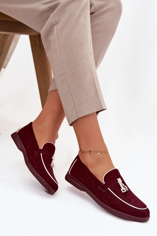 Mokasyny Loafersy Damskie Z Eko Zamszu Bordowe Darwen