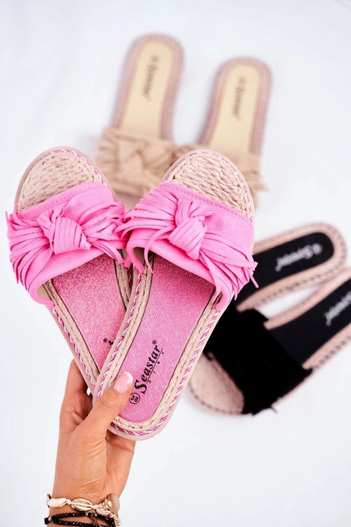 Klapki Damskie Z Kokardką Fuksja Neon Thailand